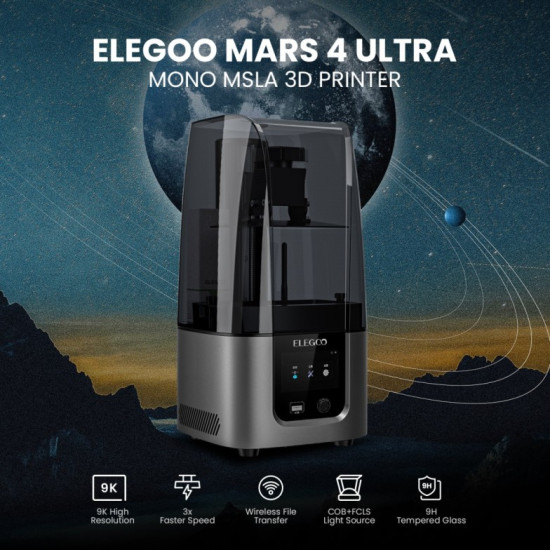 Elegoo Mars 4 Ultra 9K Mono LCD MSLA 3D printer, 150mm/hr High speed, 153mm(L)x78mm(W)x165mm(H)